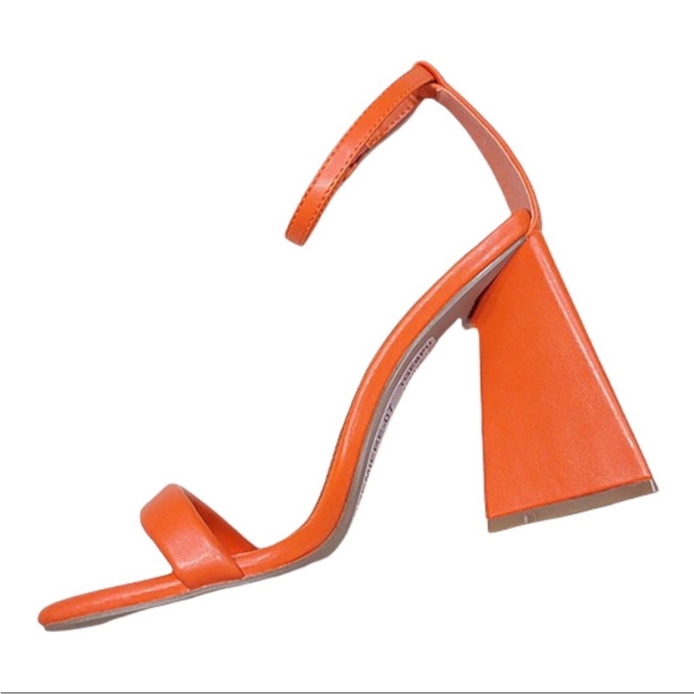 Orange square toe ankle strap heels